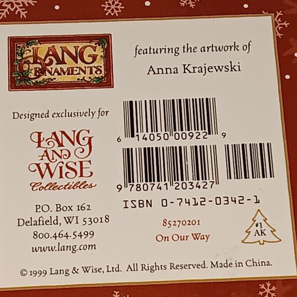 VTG 1999 Lang And Wise Snowmen Ornament "On Our Way" By Anna Krajewski With Box - Picture 13 of 14